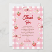 Berry first birthday pink strawberry gingham sweet dankeskarte (Vorderseite)