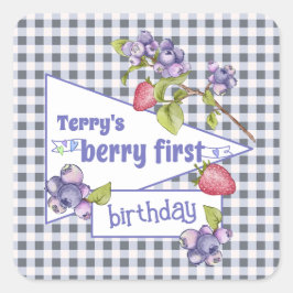 Berry First Birthday Quadratischer Aufkleber
