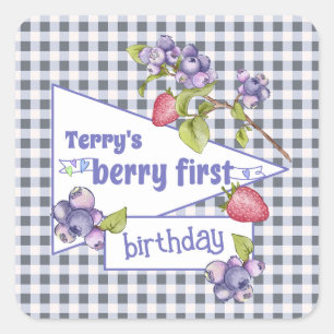 Berry First Birthday Quadratischer Aufkleber