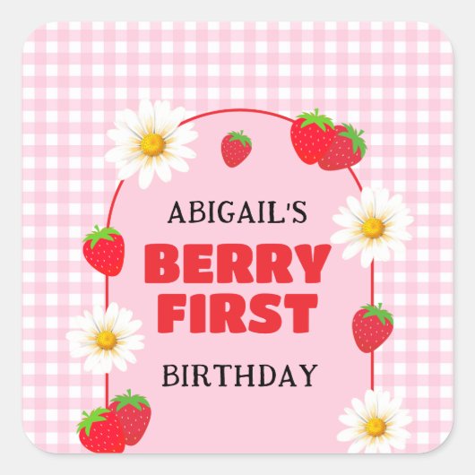 BERRY FIRST BIRTHDAY  QUADRATISCHER AUFKLEBER (Vorderseite)