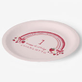 Berry First Birthday Rainbow Strawberry Bows Pappteller (Schrägansicht)