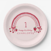 Berry First Birthday Rainbow Strawberry Bows Pappteller (Vorderseite)