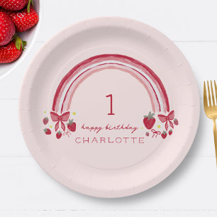 Berry First Birthday Rainbow Strawberry Bows Pappteller