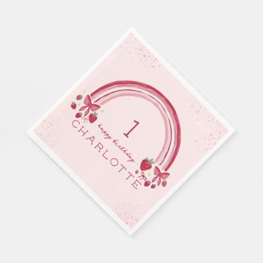 Berry First Birthday Rainbow Strawberry Bows Serviette (Ecke)