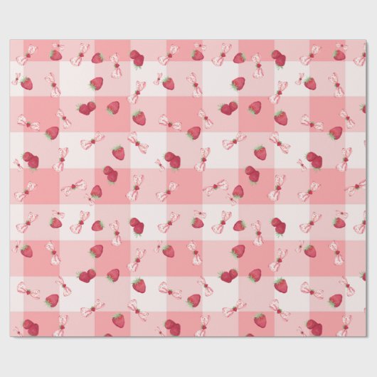 Berry First Birthday Red Gingham Bows Geschenkpapier (Flach)