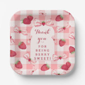 Berry First Birthday Red Gingham Bows Square Pappteller (Vorderseite)