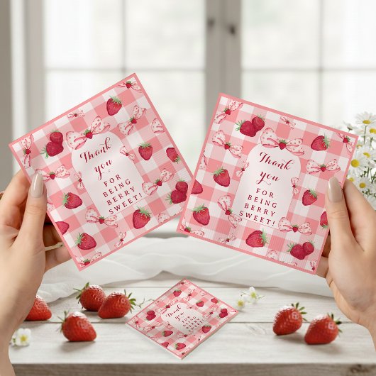 Berry First Birthday Red Gingham Strawberry Bows Serviette