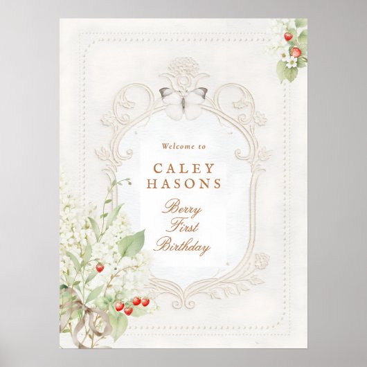 Berry First Birthday Rococo Welcome Sign Poster (Vorne)