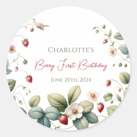 Berry First Birthday Runder Aufkleber (Vorderseite)