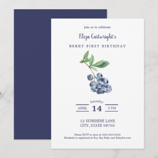 Berry First Birthday Simple Blueberry Einladung