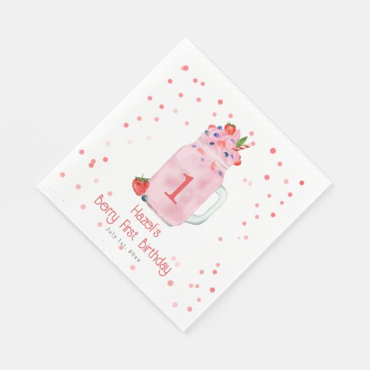 Berry First Birthday Smoothie Serviette (Ecke)