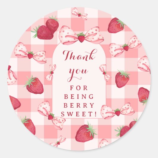 Berry First Birthday Stickers Red Gingham Bows (Vorderseite)