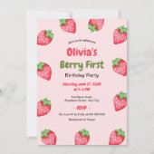 Berry First Birthday Strawberry 1. Geburtstag Einladung (Vorderseite)