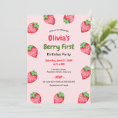 Berry First Birthday Strawberry 1. Geburtstag Einladung (Stehend Vorderseite)