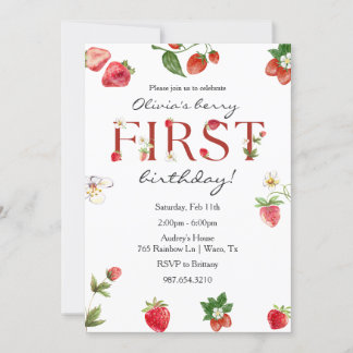 Berry First Birthday Strawberry 1. Geburtstag Einladung