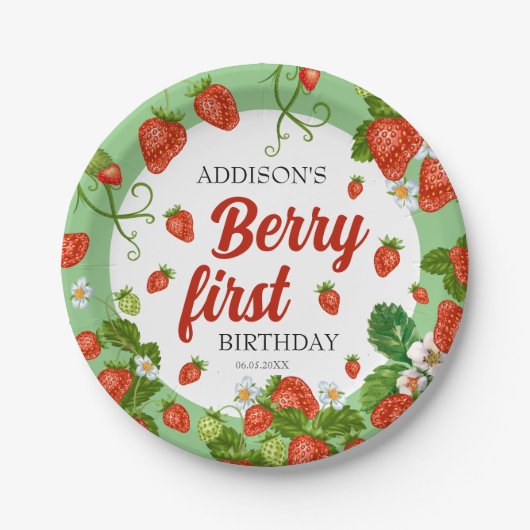 Berry First Birthday Strawberry 1. Geburtstag Pappteller (Vorderseite)