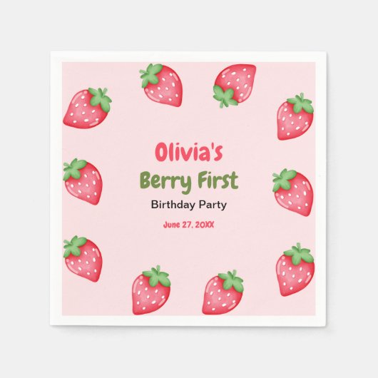 Berry First Birthday Strawberry 1. Geburtstag Serviette (Vorderseite)