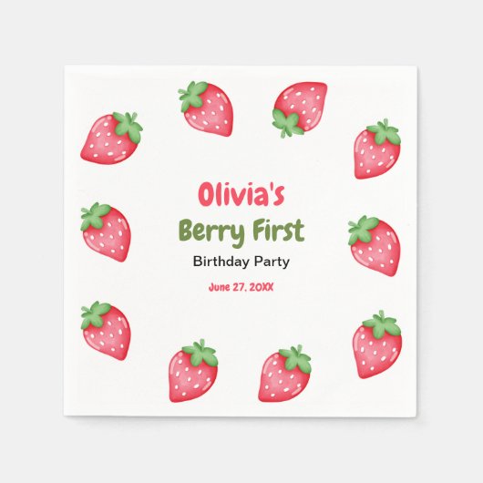 Berry First Birthday Strawberry 1. Geburtstag Serviette (Vorderseite)