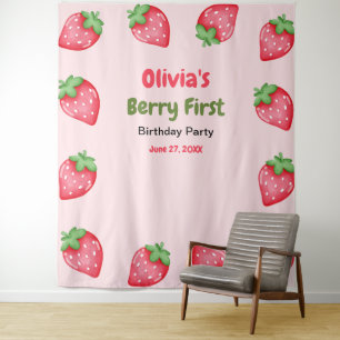 Berry First Birthday Strawberry 1. Geburtstag Wandteppich