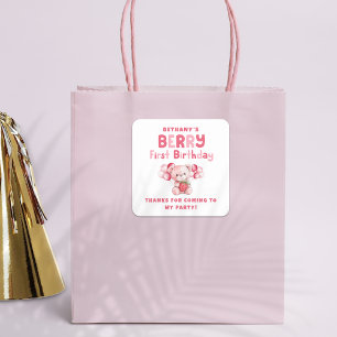 Berry First Birthday Strawberry 1. Party Danke Quadratischer Aufkleber