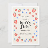 Berry First Birthday Strawberry Birthday Einladung (Vorderseite)