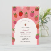 Berry First Birthday Strawberry Birthday Einladung (Stehend Vorderseite)