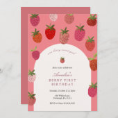Berry First Birthday Strawberry Birthday Einladung (Vorne/Hinten)