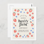 Berry First Birthday Strawberry Birthday Postkarte (Vorne/Hinten)