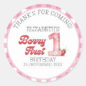 "Berry First Birthday Strawberry Birthday Theme Runder Aufkleber (Vorderseite)