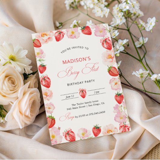 Berry First Birthday Strawberry Bow 1st Birthday Einladung