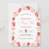 Berry First Birthday Strawberry Bow 1st Birthday Einladung (Vorderseite)