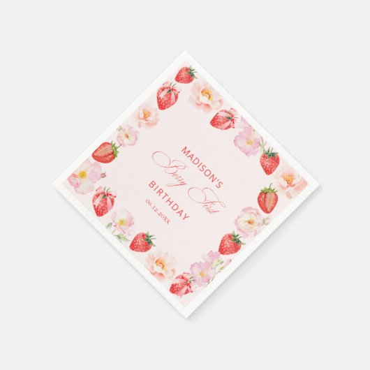 Berry First Birthday Strawberry Bow Serviette (Ecke)