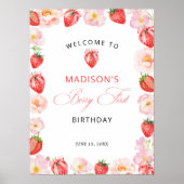 Berry First Birthday Strawberry Bow Welcome Poster (Vorne)