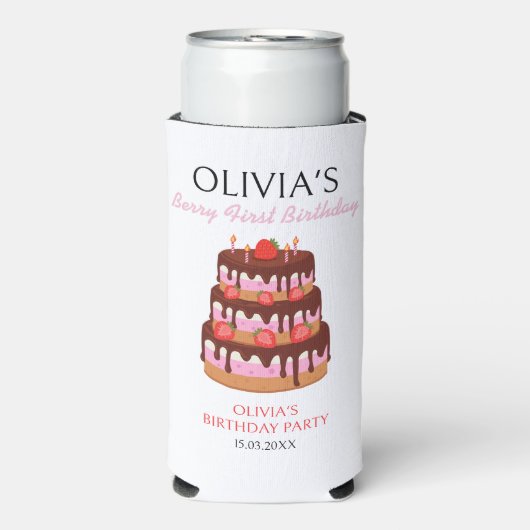 Berry First Birthday Strawberry Cake Birthday Selters Dosenkühler (Seltzer Vorderseite)