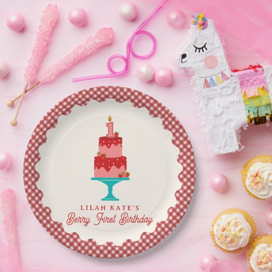Berry First Birthday Strawberry Cake Pappteller (Party)
