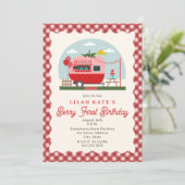Berry First Birthday Strawberry Camper Einladung (Stehend Vorderseite)