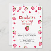 Berry First Birthday Strawberry Custom Foto 1. Einladung (Vorderseite)