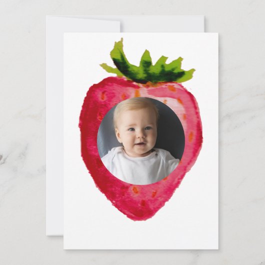 Berry First Birthday Strawberry Custom Foto 1. Einladung (Rückseite)