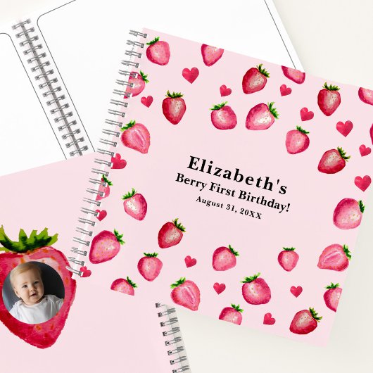 Berry First Birthday Strawberry Custom Guest Book Notizblock
