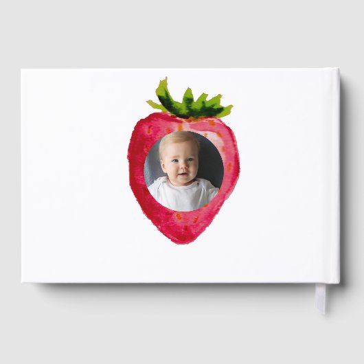 Berry First Birthday Strawberry Custom Photo Gästebuch (Rückseite)