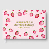 Berry First Birthday Strawberry Custom Photo Gold Gästebuch (Vorderseite)