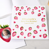 Berry First Birthday Strawberry Custom Photo Gold Gästebuch