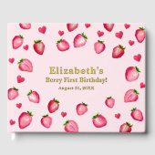 Berry First Birthday Strawberry Custom Photo Gold Gästebuch (Vorderseite)