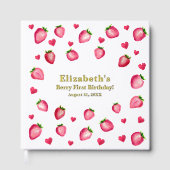 Berry First Birthday Strawberry Custom Photo Gold Gästebuch (Vorderseite)