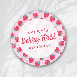 Berry First Birthday Strawberry Daisy Runder Aufkleber