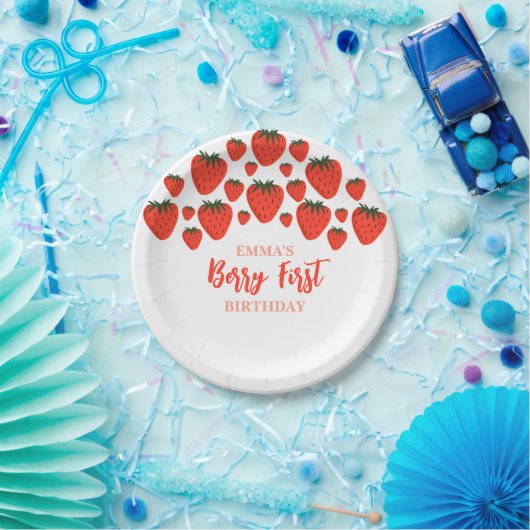 Berry First Birthday Strawberry Design Pappteller (Party)