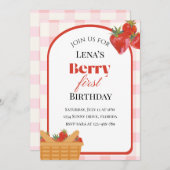 Berry First Birthday Strawberry Einladung (Vorne/Hinten)