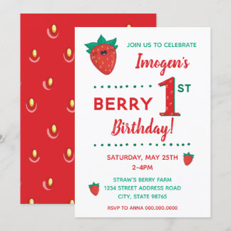 Berry First Birthday Strawberry Einladung