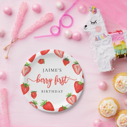 Berry First Birthday | Strawberry Erster Geburtsta Pappteller (Party)