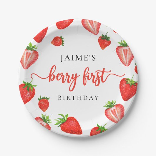 Berry First Birthday | Strawberry Erster Geburtsta Pappteller (Vorderseite)